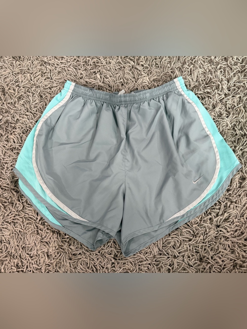 Nike Women's Light Gray Athletic Shorts with Mint Accents